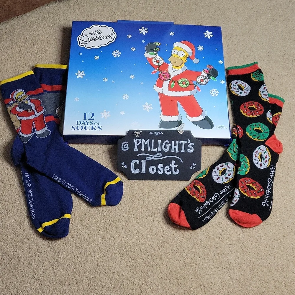 The Simpsons Christmas Socks Set of 2 Pair Crew NWOT